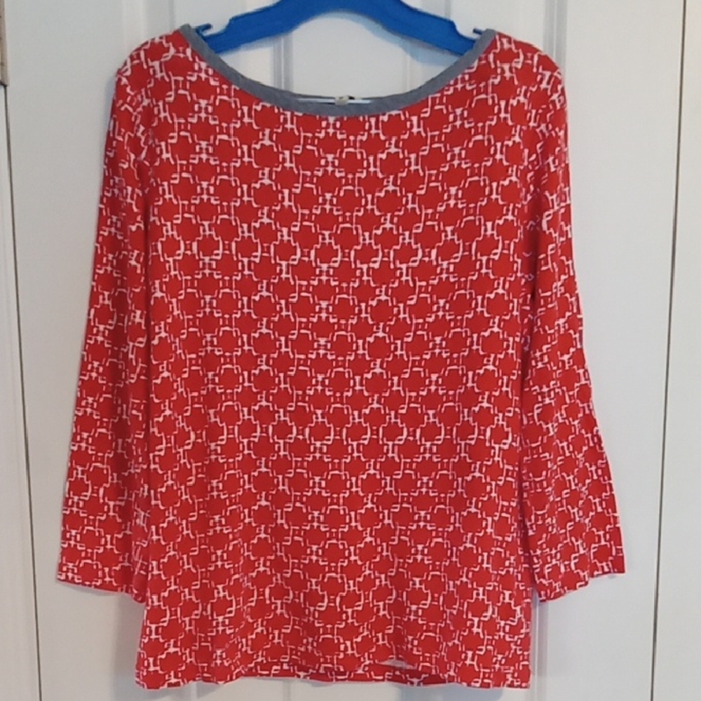Jones New York Red Blouse with White Pattern